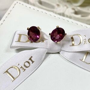 Vintage Christian Dior Deadstock Purple Oval Pierced Stud Earrings